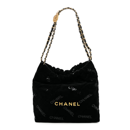Chanel Velvet Sequin Quilted Small Chanel 22 Black 1 of 11
