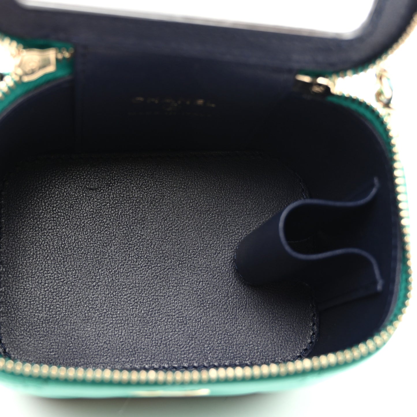 Lambskin Quilted Top Handle Mini Vanity Case With Chain Green