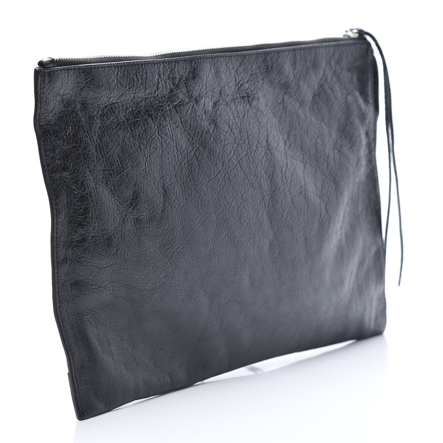 Agneau Classic Silver Hardware Pouch Clutch Black
