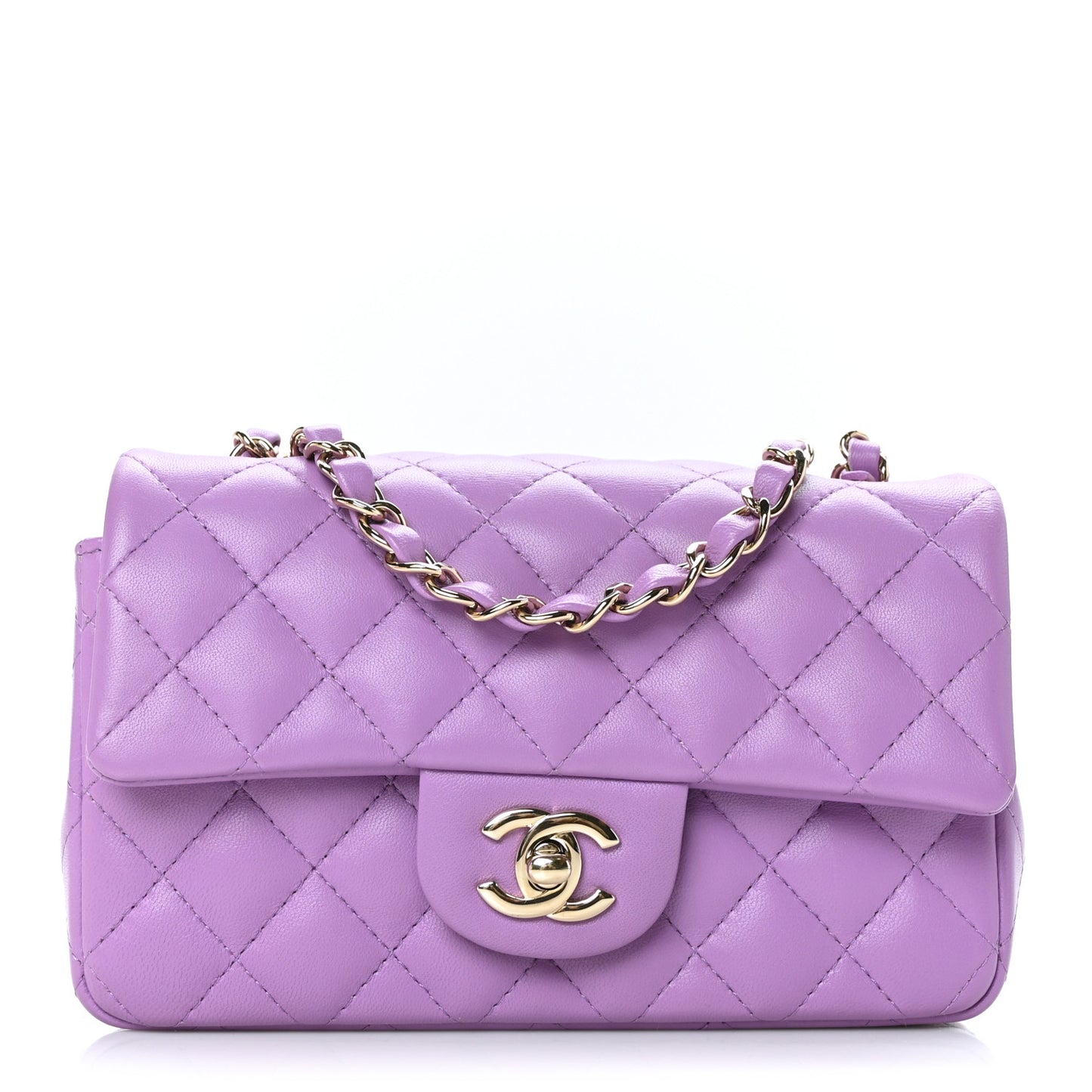 Lambskin Quilted Mini Rectangular Flap Purple