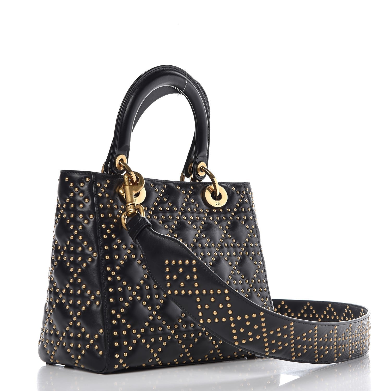 Christian Dior Calfskin Cannage Studded Medium Supple Lady Dior Black 3 of 8