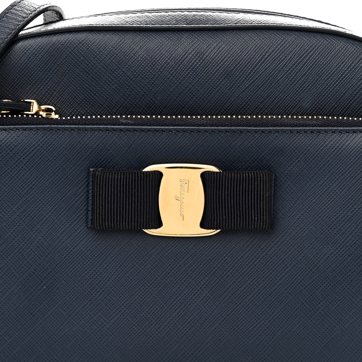 Salvatore Ferragamo Hammered Calfskin Lydia Bow Camera Bag Navy 8 of 11
