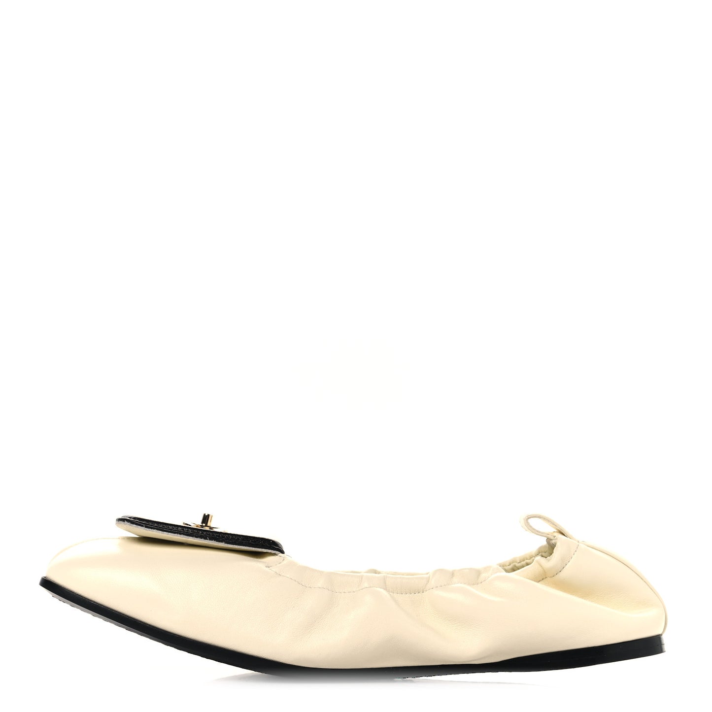 Lambskin CC Turnlock Ballerina Flats 38.5 Ivory Black