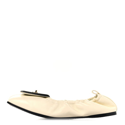 Chanel Lambskin CC Turnlock Ballerina Flats 38.5 Ivory Black 1 of 10
