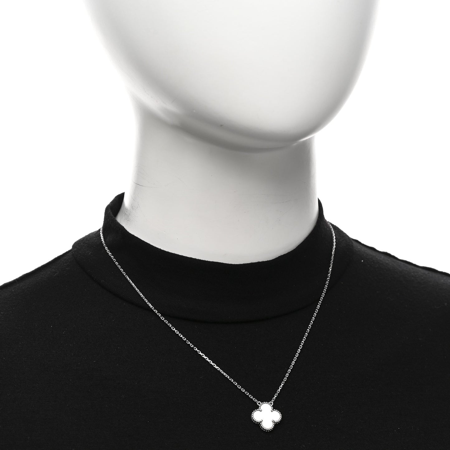 18K White Gold Mother of Pearl Vintage Alhambra Pendant Necklace