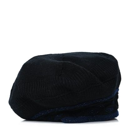 Chanel Cashmere Blend CC Beret Black Navy 6 of 8