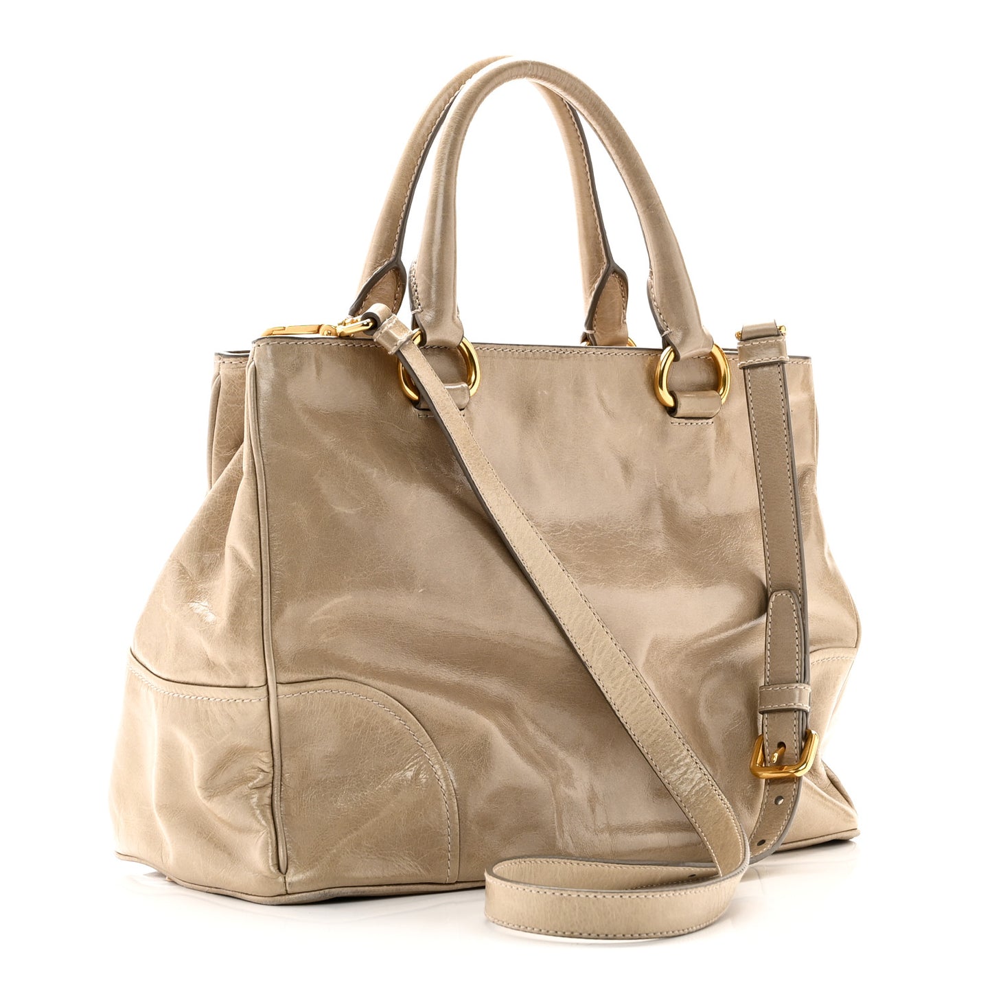 Vitello Shine Shopping Satchel Pomice