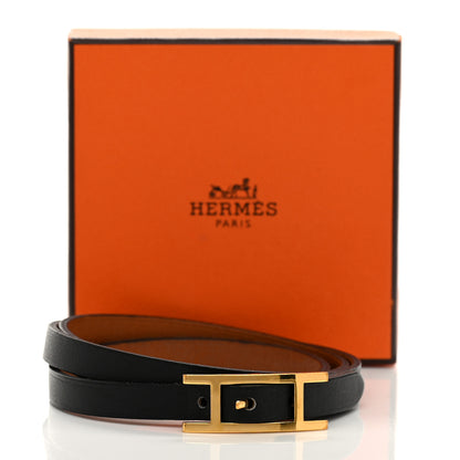Hermes Chamonix Hapi 3MM Triple Tour Wrap Bracelet S Black Fauve 10 of 10