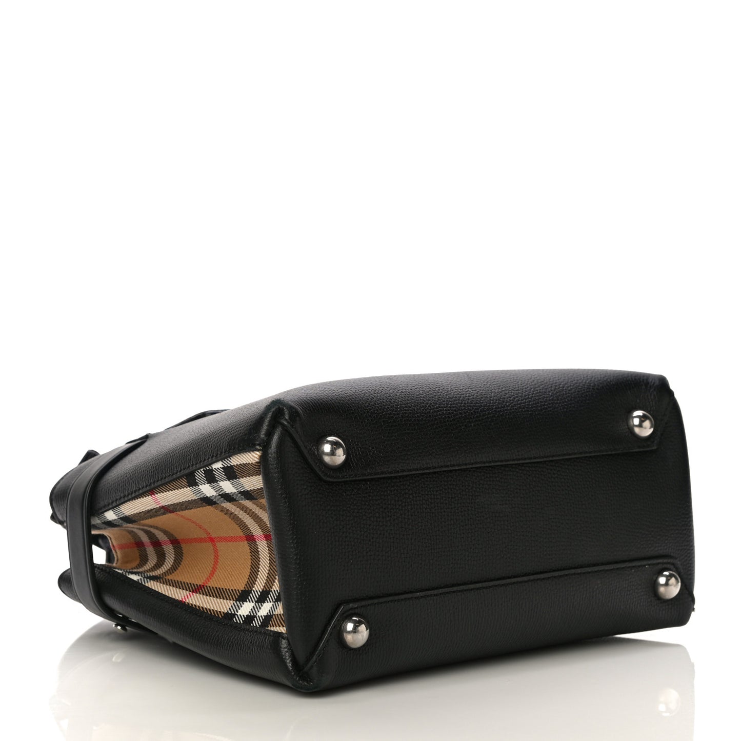 Grainy Calfskin House Check Small Banner Tote Black