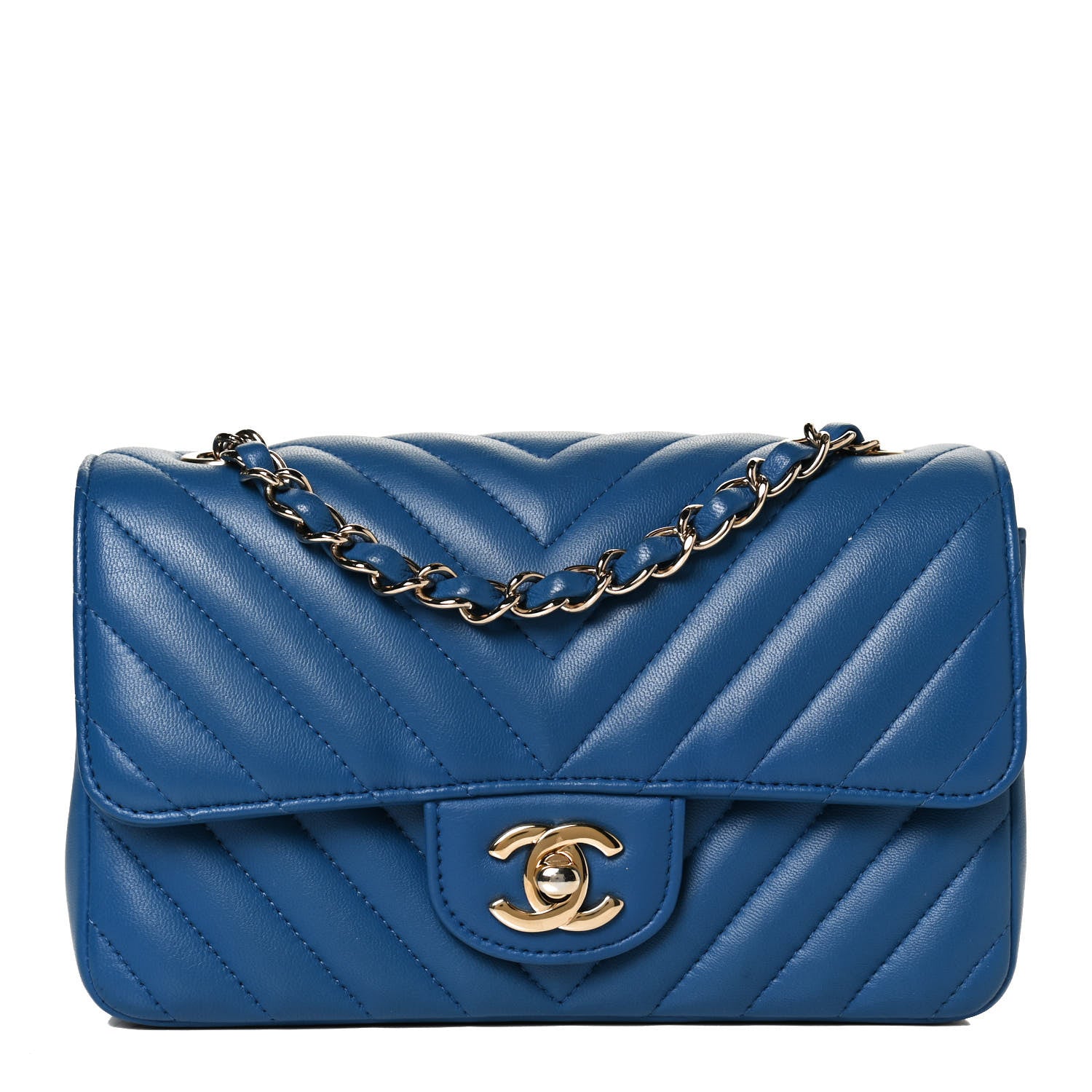 Chanel Lambskin Chevron Quilted Mini Rectangular Flap Blue 1 of 13