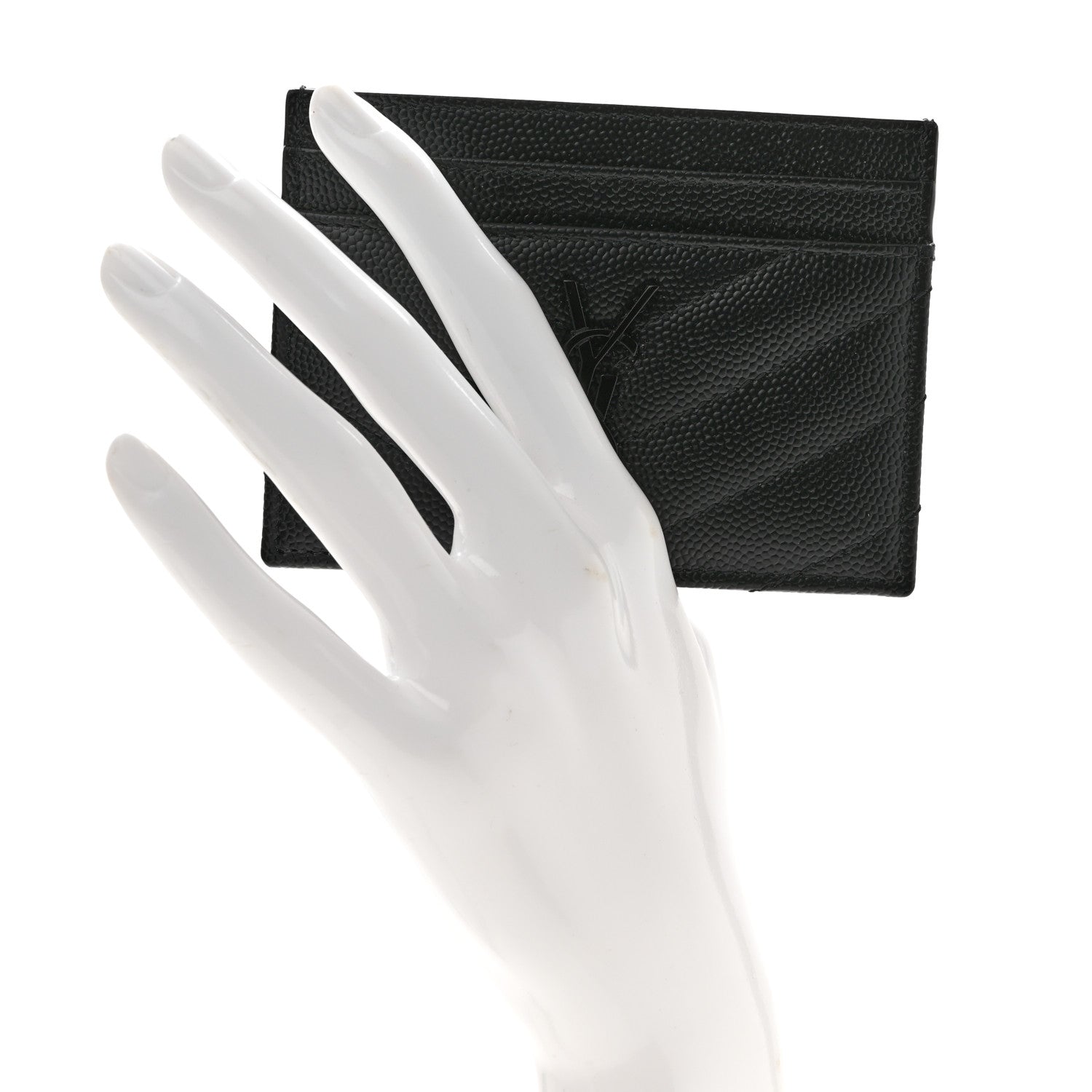 Saint Laurent Grain De Poudre Matelasse Chevron Monochrome Monogram Credit Card Case Black 2 of 8