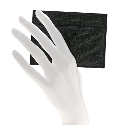 Saint Laurent Grain De Poudre Matelasse Chevron Monochrome Monogram Credit Card Case Black 2 of 8
