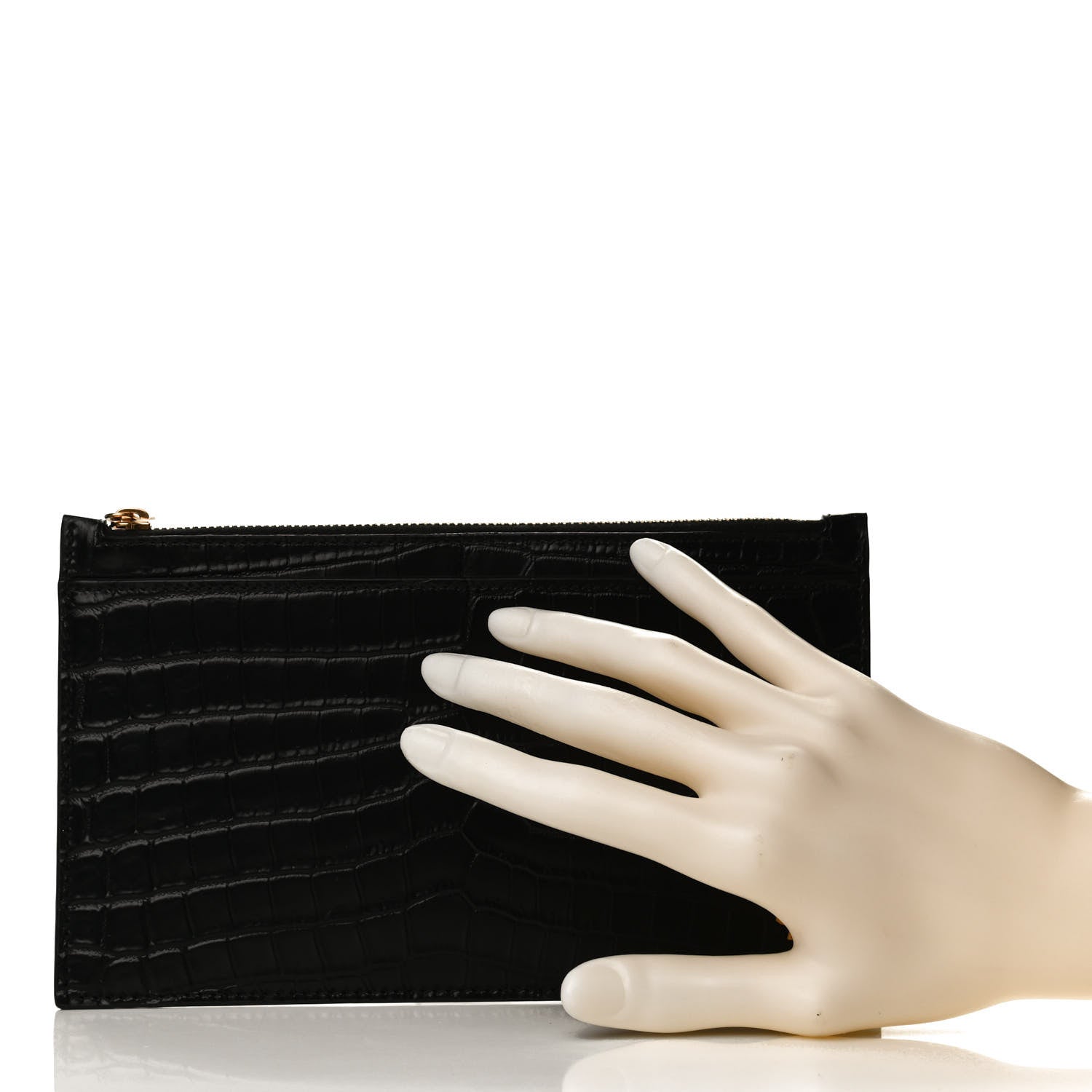 Saint Laurent Calfskin Crocodile Embossed Monogram Bill Pouch Black 2 of 11