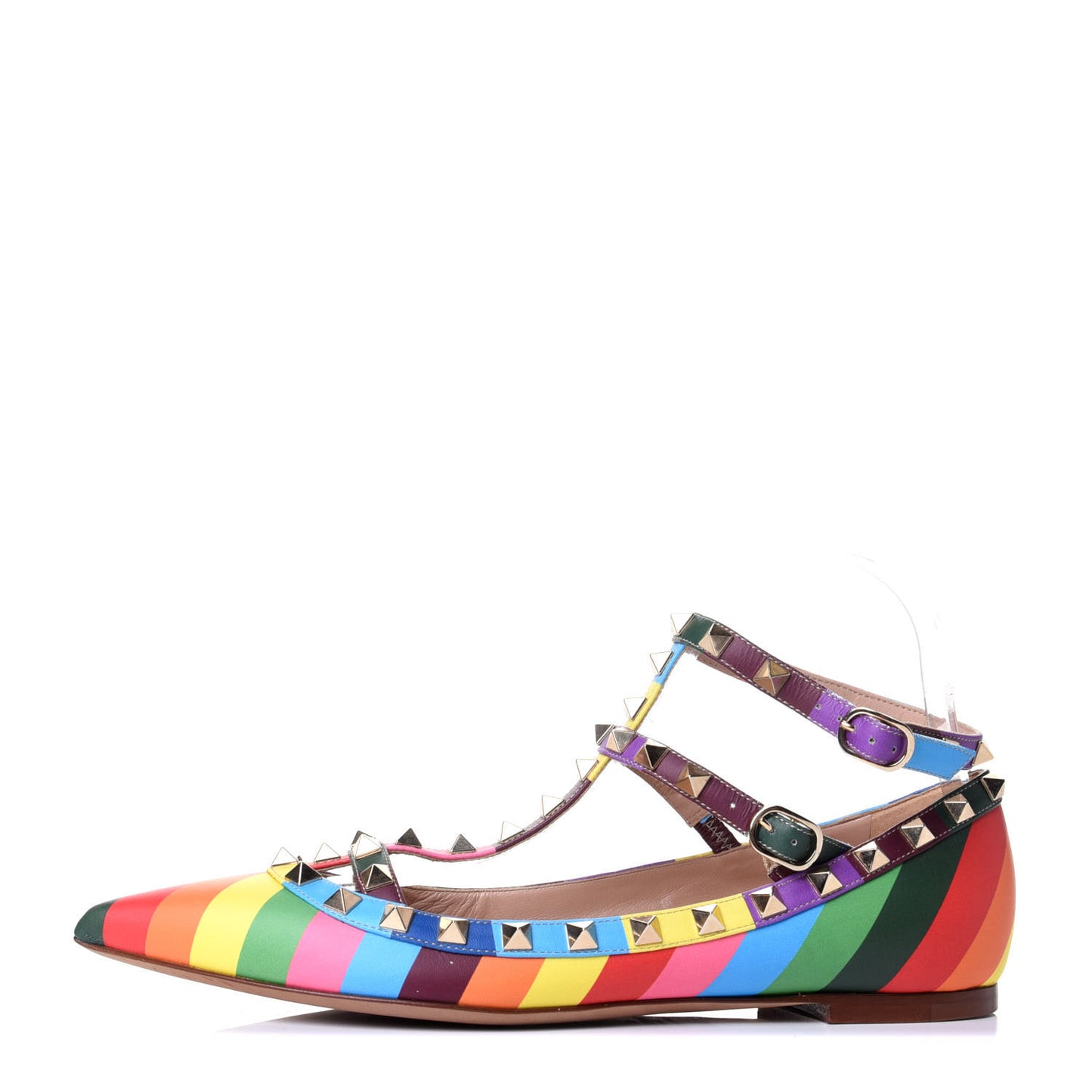 Calfskin 1973 Rockstud Cage Ballerina Flats 38.5 Multicolor