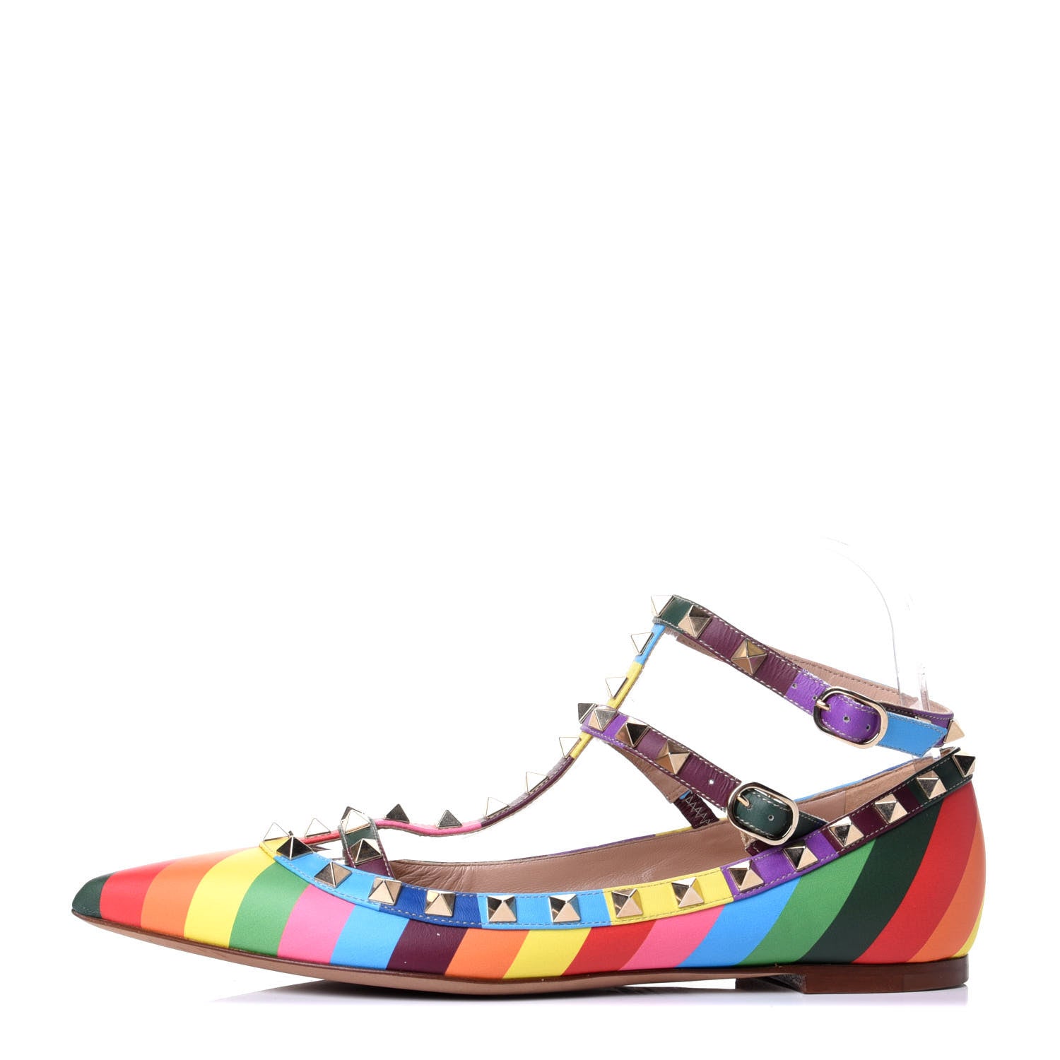 Valentino Garavani Calfskin 1973 Rockstud Cage Ballerina Flats 38.5 Multicolor 1 of 5