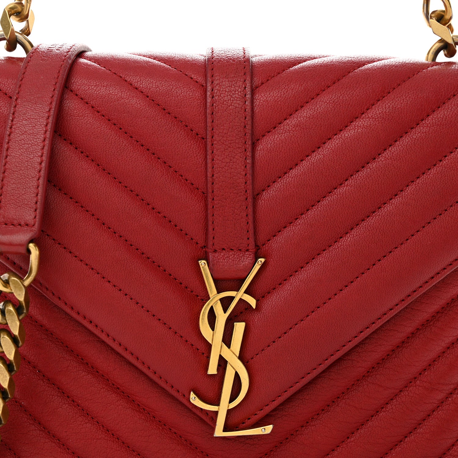 Saint Laurent Sheepskin Matelasse Chevron Monogram Medium College Bag Rouge 8 of 11