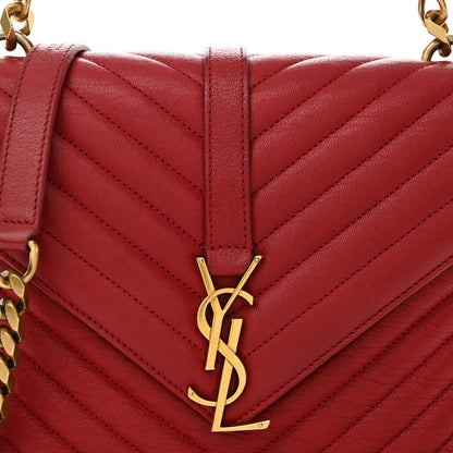 Saint Laurent Sheepskin Matelasse Chevron Monogram Medium College Bag Rouge 8 of 11