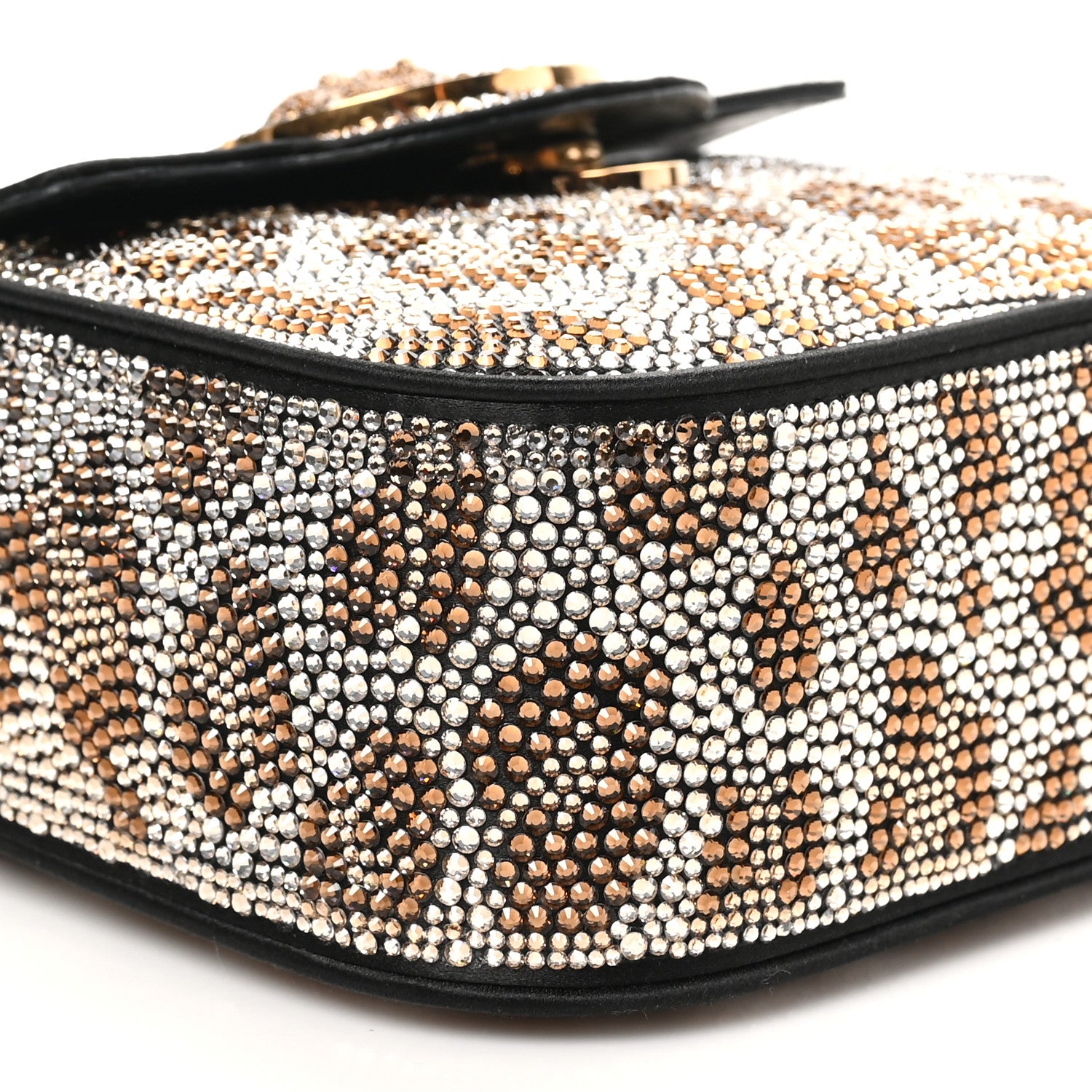 Versace Satin Crystal Studded Leopard Mini La Medusa Bag Black 7 of 9