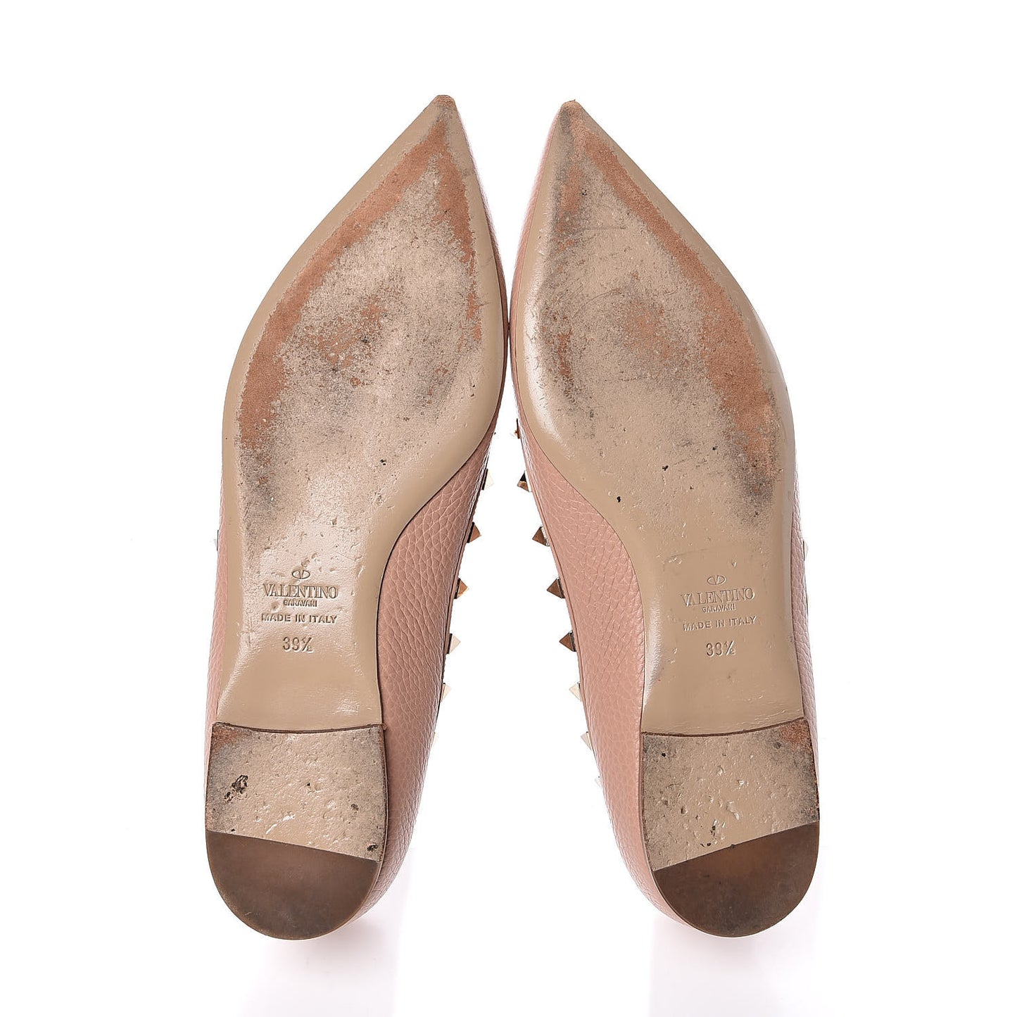 Pebbled Calfskin Rockstud Ballerina Flats 39.5 Skin Sorbet