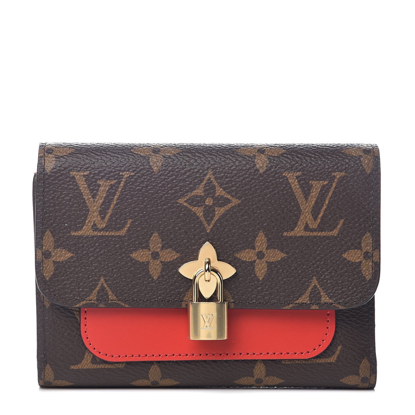 Monogram Flower Lock Compact Wallet Coquelicot