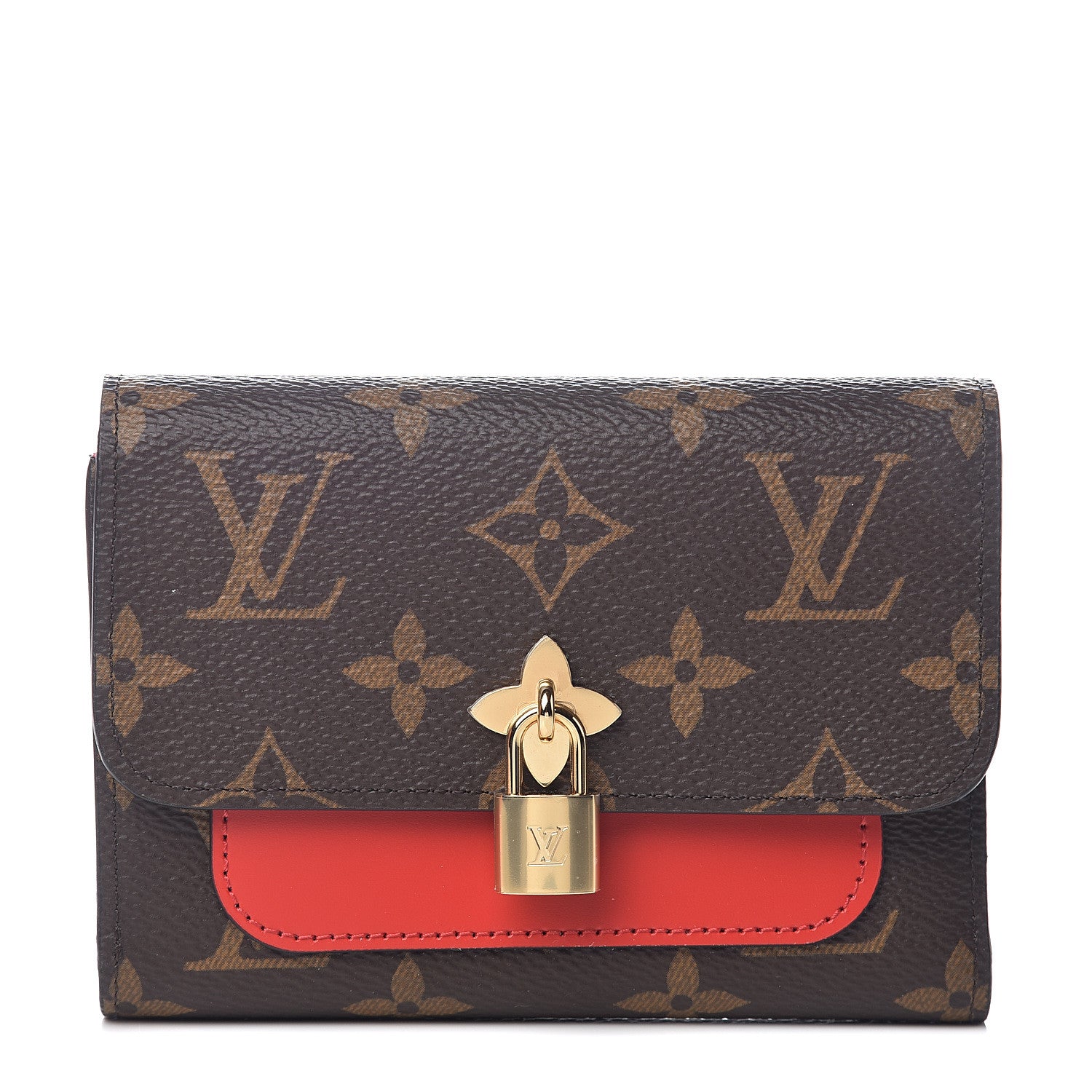 Louis Vuitton Monogram Flower Lock Compact Wallet Coquelicot 1 of 6