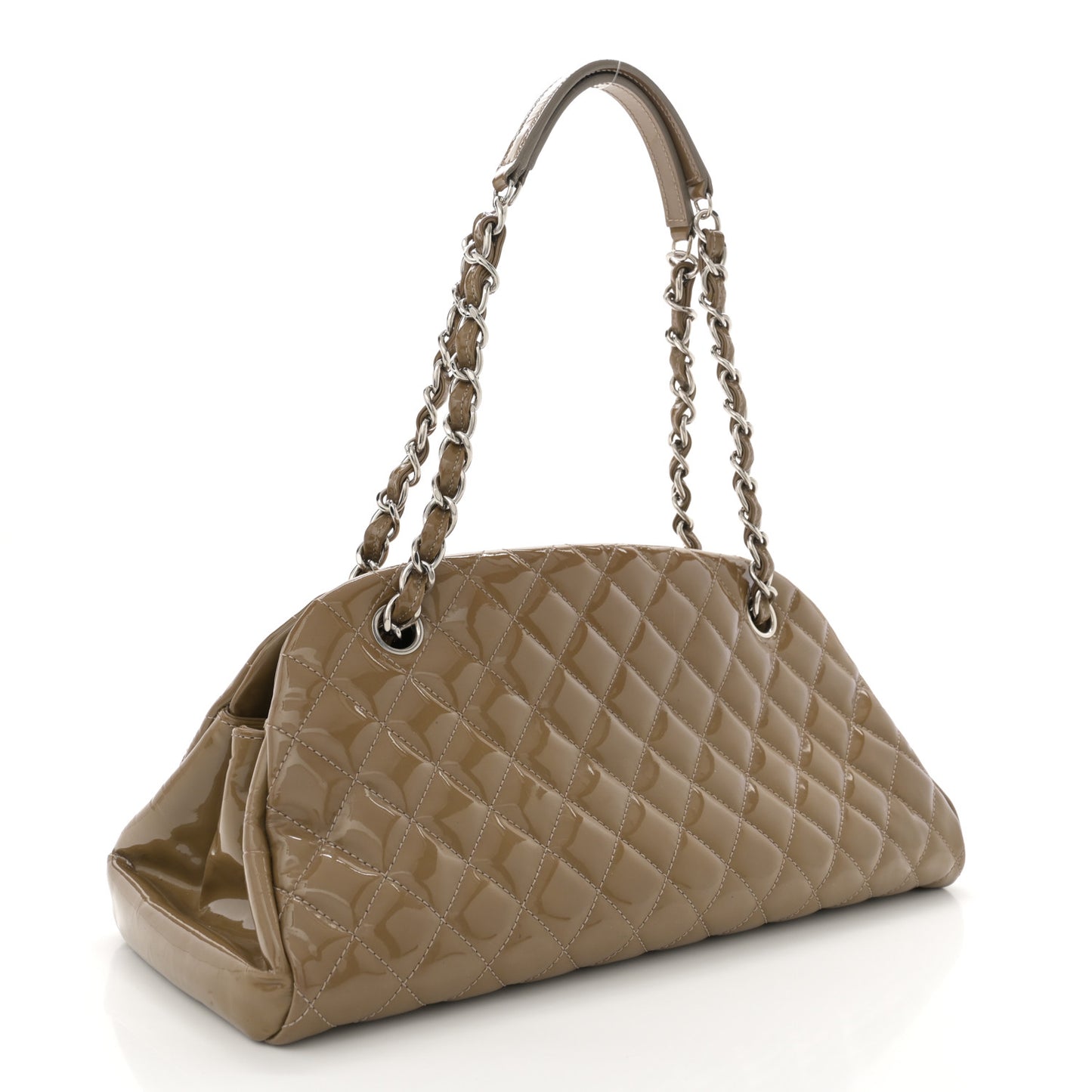 Patent Quilted Medium Just Mademoiselle Bowling Bag Grey