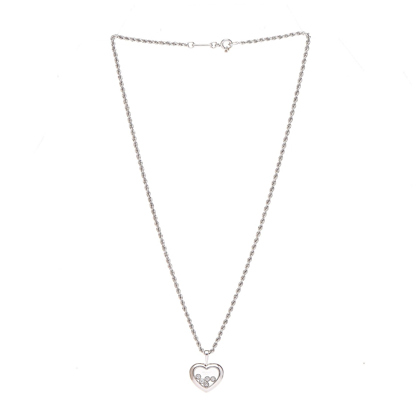 18K White Gold 5 Happy Diamonds Icons Heart Pendant Necklace