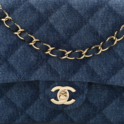 Chanel Printed Denim Quilted Medium Double Flap Dark Blue 8 of 10