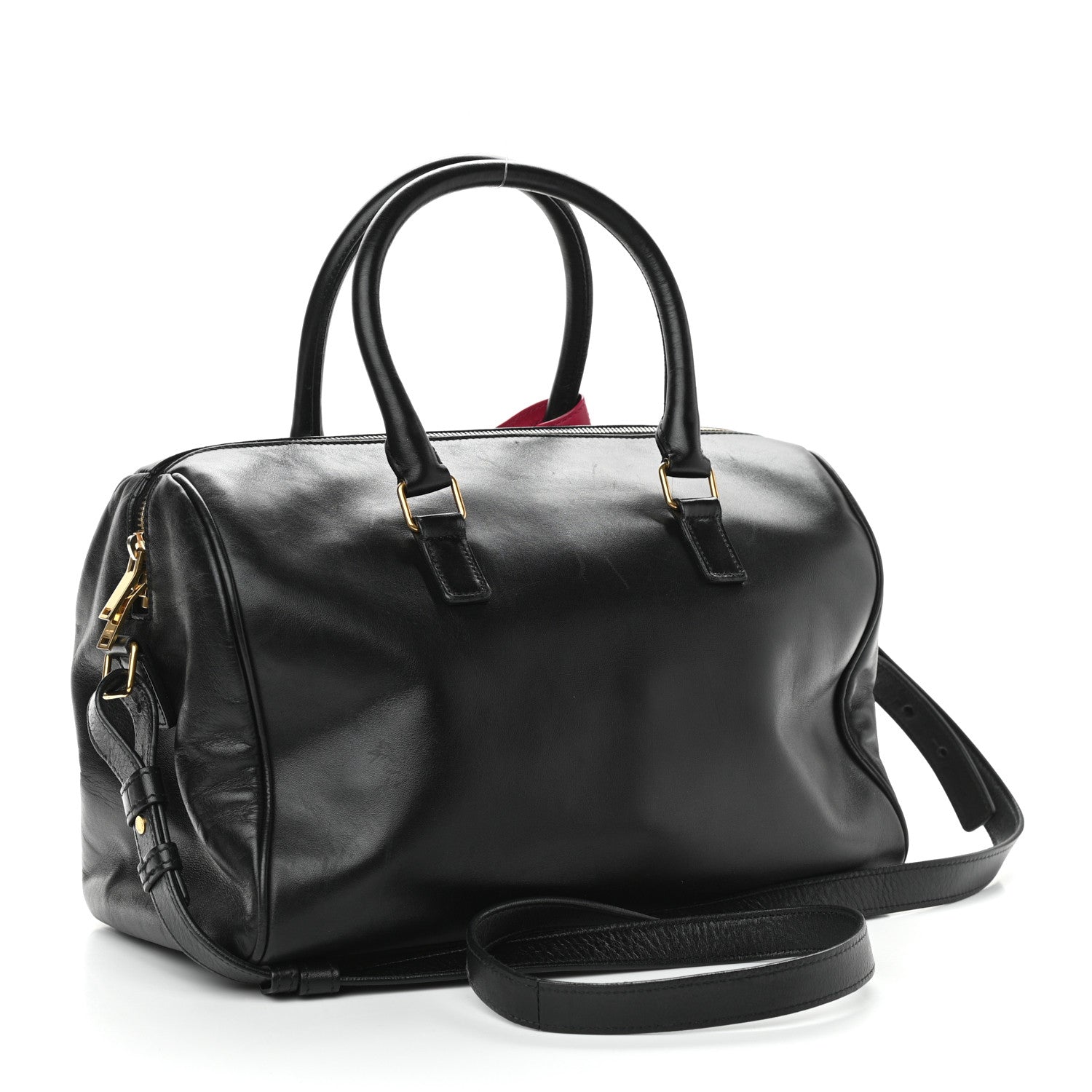 Saint Laurent Smooth Calfskin Bi-Color Duffle 6 Fuchsia Black 3 of 16