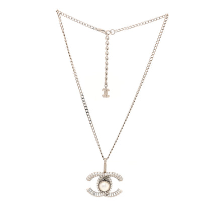 Chanel Pearl Baguette Crystal Large CC Pendant Necklace Silver 2 of 5