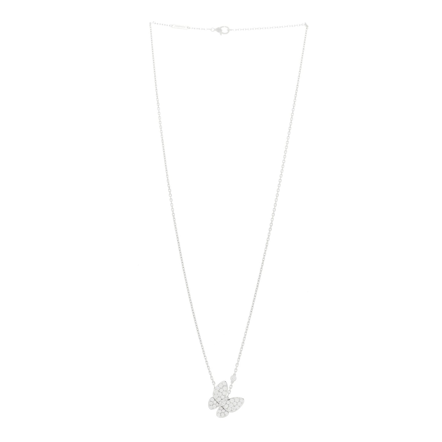 18K White Gold Diamond Two Butterfly Pendant Necklace