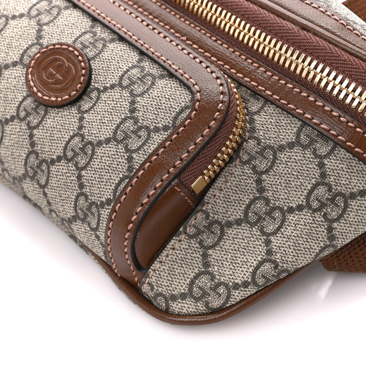GG Supreme Monogram Textured Calfskin Retro Interlocking G Belt Bag Beige Ebony Brown Sugar