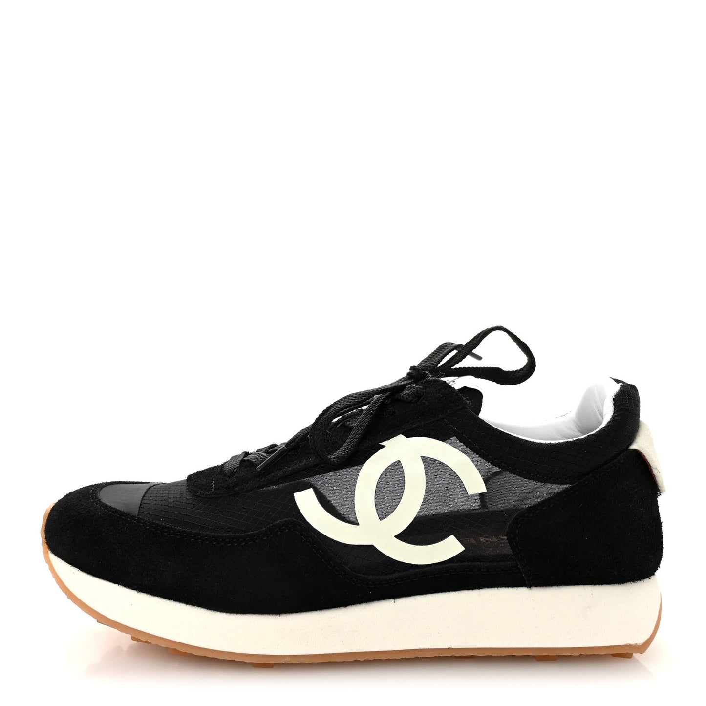 Mesh Suede Calfskin Womens Logo Sneakers 39 Black White