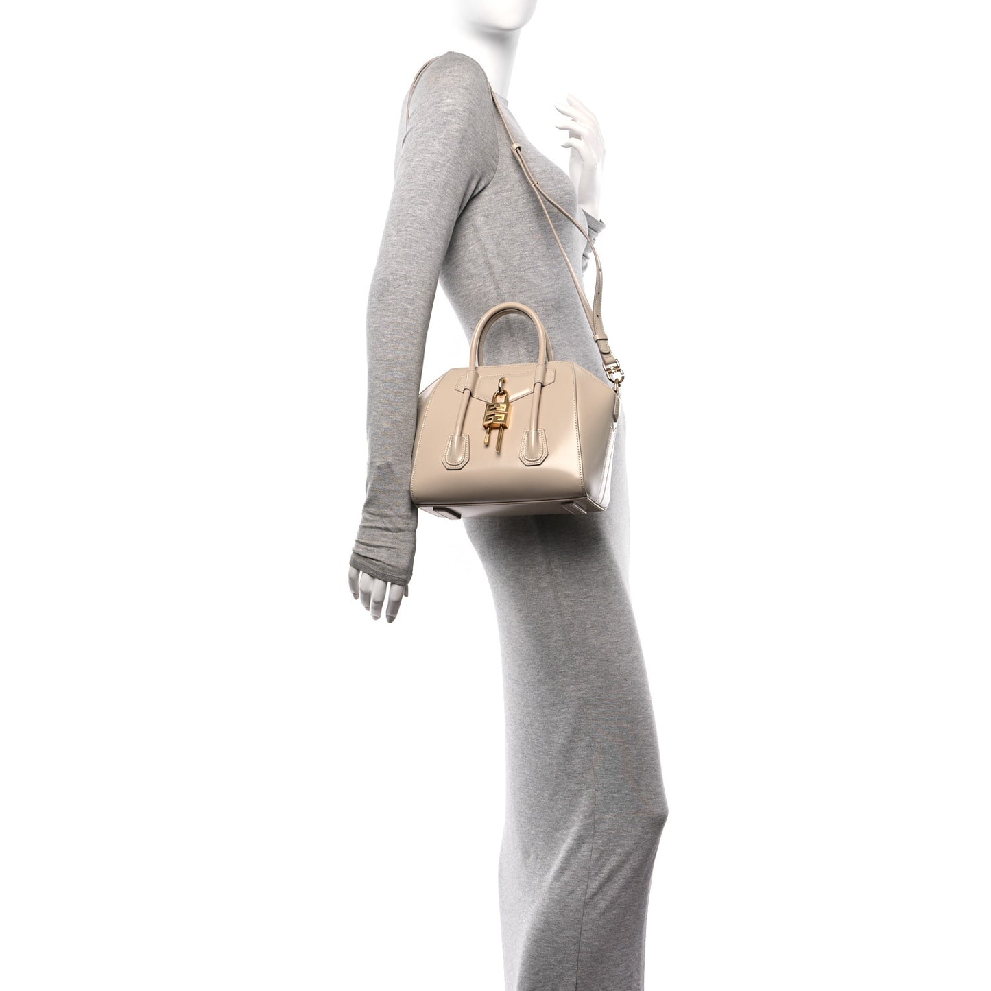 Box Calfskin Mini Lock Antigona Shoulder Bag Natural Beige