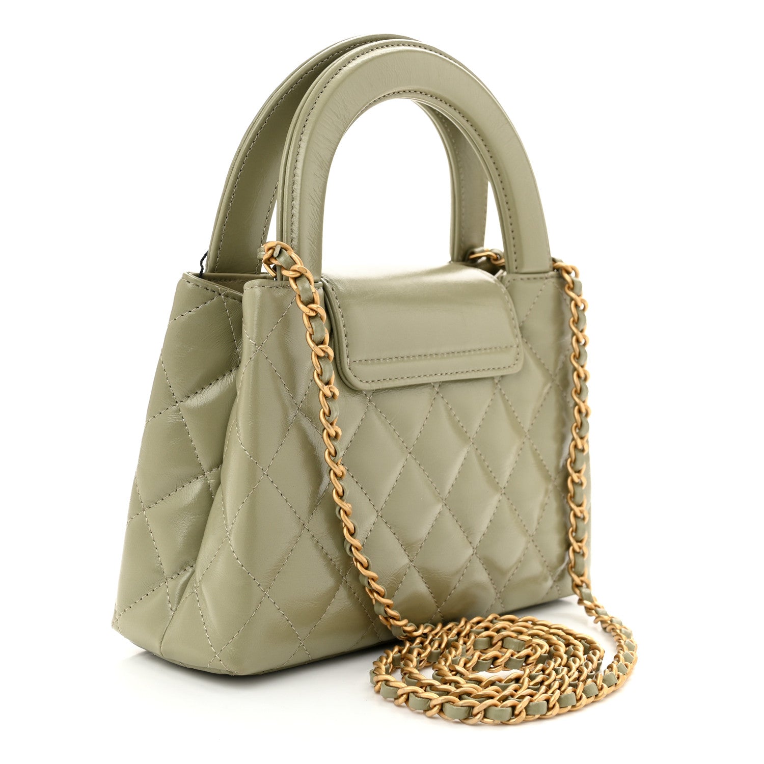Chanel Shiny Aged Calfskin Quilted Nano Kelly Shopper Khaki 3 of 11