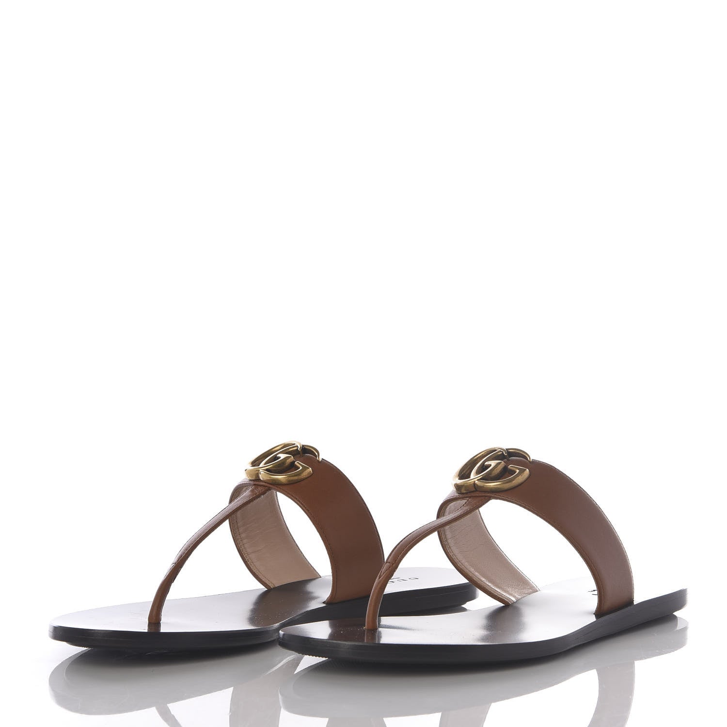 Gucci Calfskin GG Marmont Thong Sandals 36 Cognac 2 of 9
