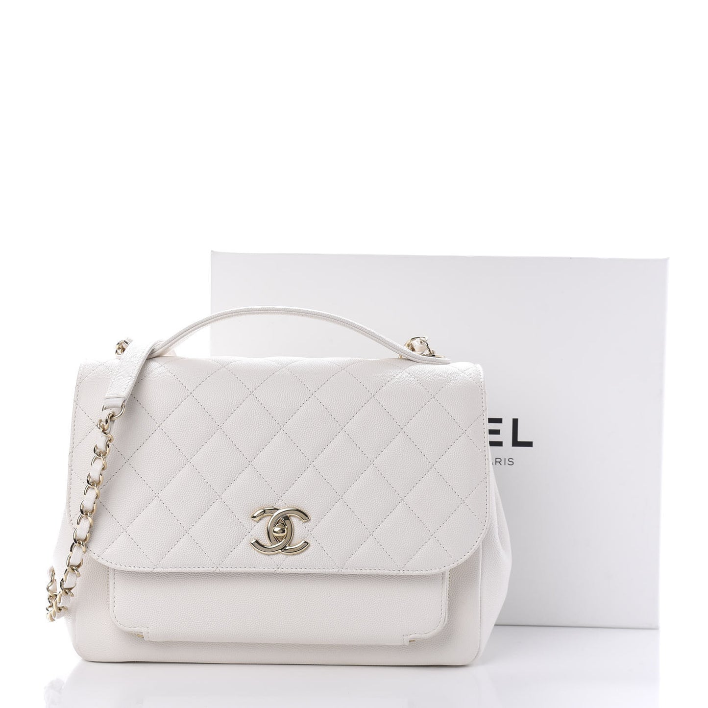 Caviar Quilted Large Business Affinity Flap White