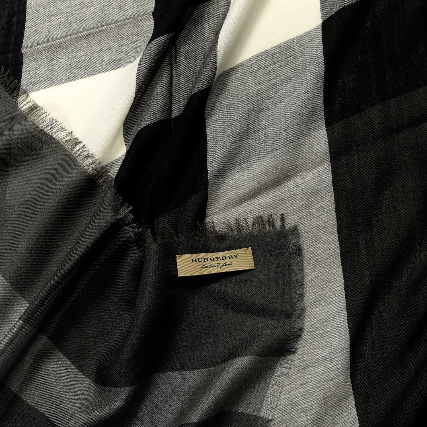 Burberry Silk Modal Wool Cashmere London Check Lightweight Square Scarf Mid Grey 3 of 3