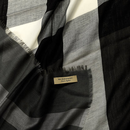 Burberry Silk Modal Wool Cashmere London Check Lightweight Square Scarf Mid Grey 3 of 3