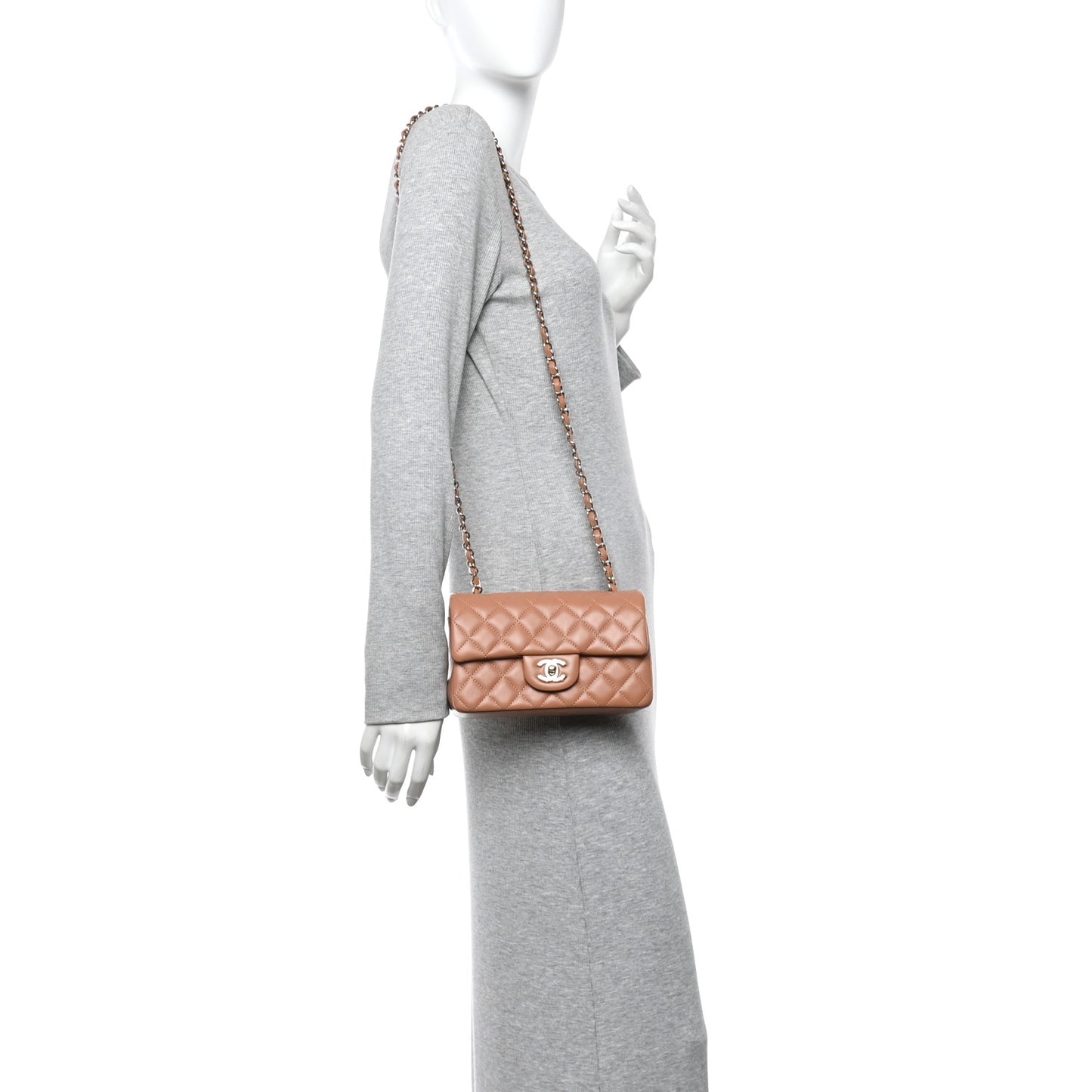 Lambskin Quilted Mini Rectangular Flap Brown