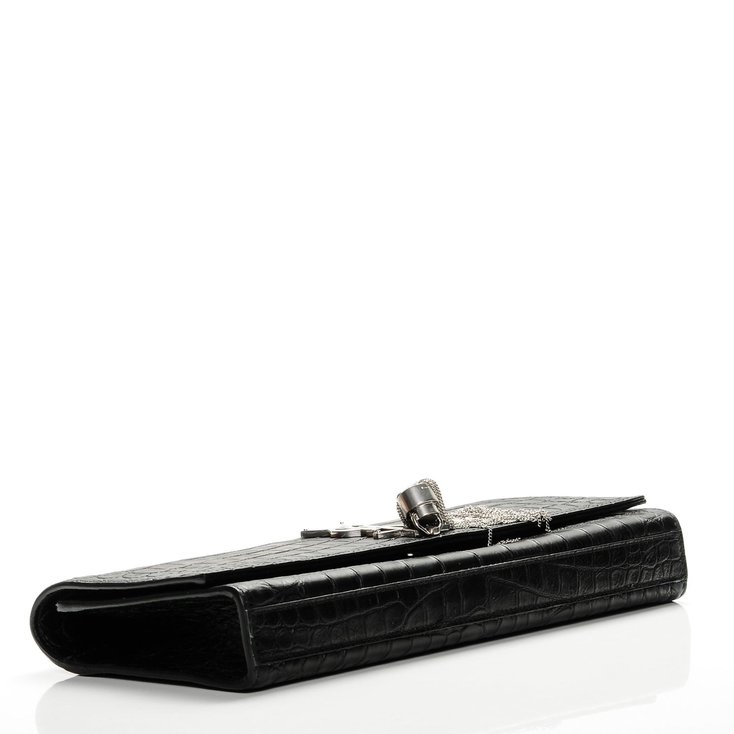 Calfskin Crocodile Embossed Classic Monogram Tassel Clutch Black