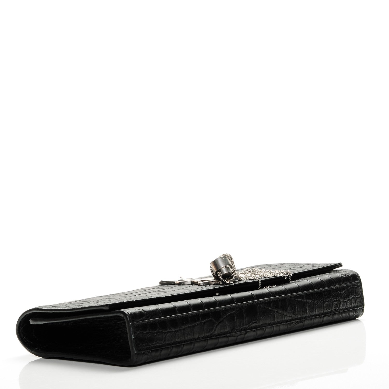 Saint Laurent Calfskin Crocodile Embossed Classic Monogram Tassel Clutch Black 4 of 7