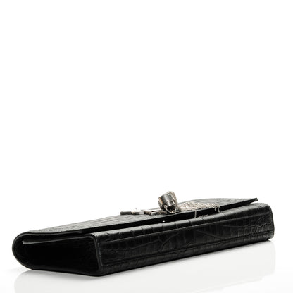 Saint Laurent Calfskin Crocodile Embossed Classic Monogram Tassel Clutch Black 4 of 7