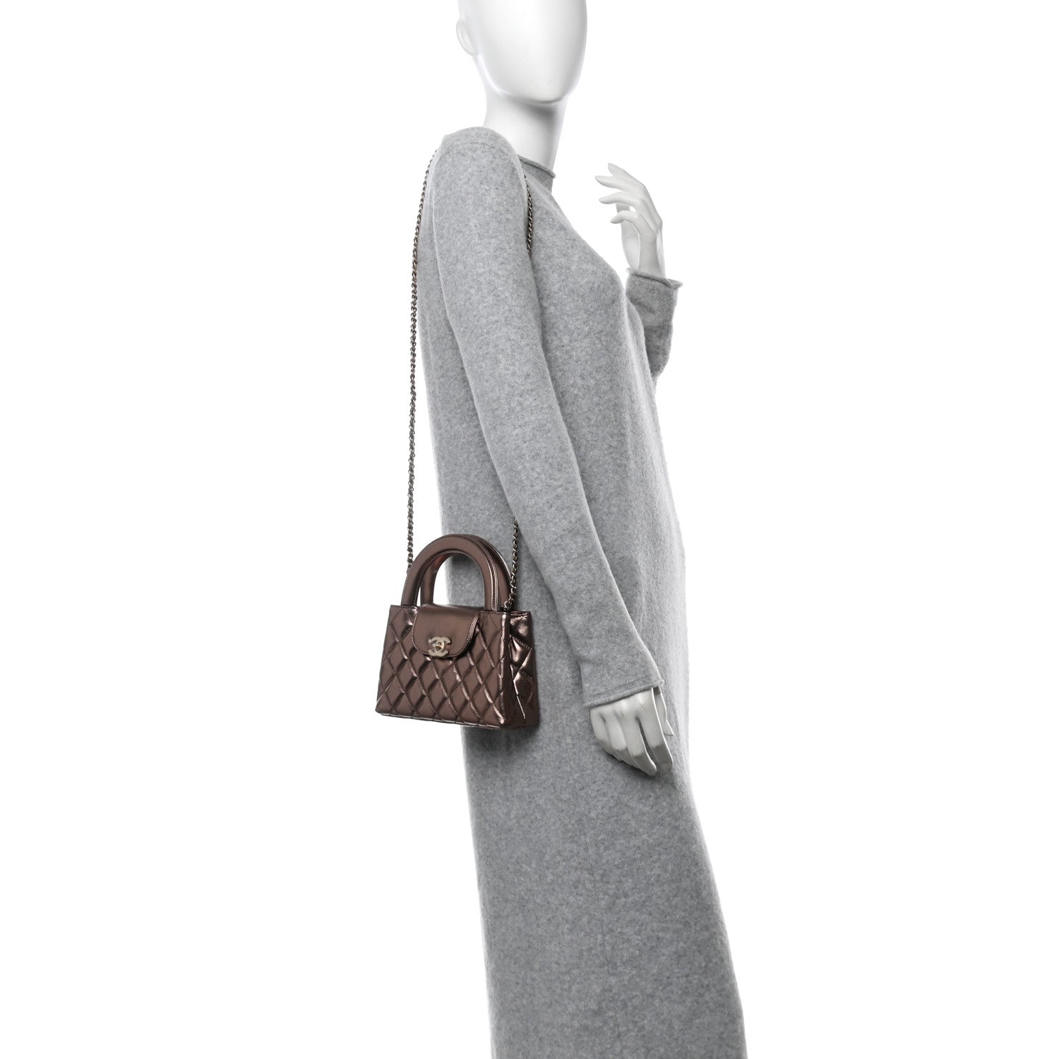 Chanel Metallic Aged Calfskin Quilted Nano Kelly Shopper Light Brown 2 of 11