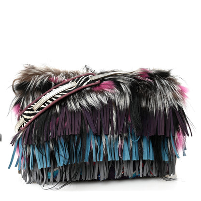 Jimmy Choo Fox Fur Suede Floral Embroidered Biker Shoulder Bag 1 of 14