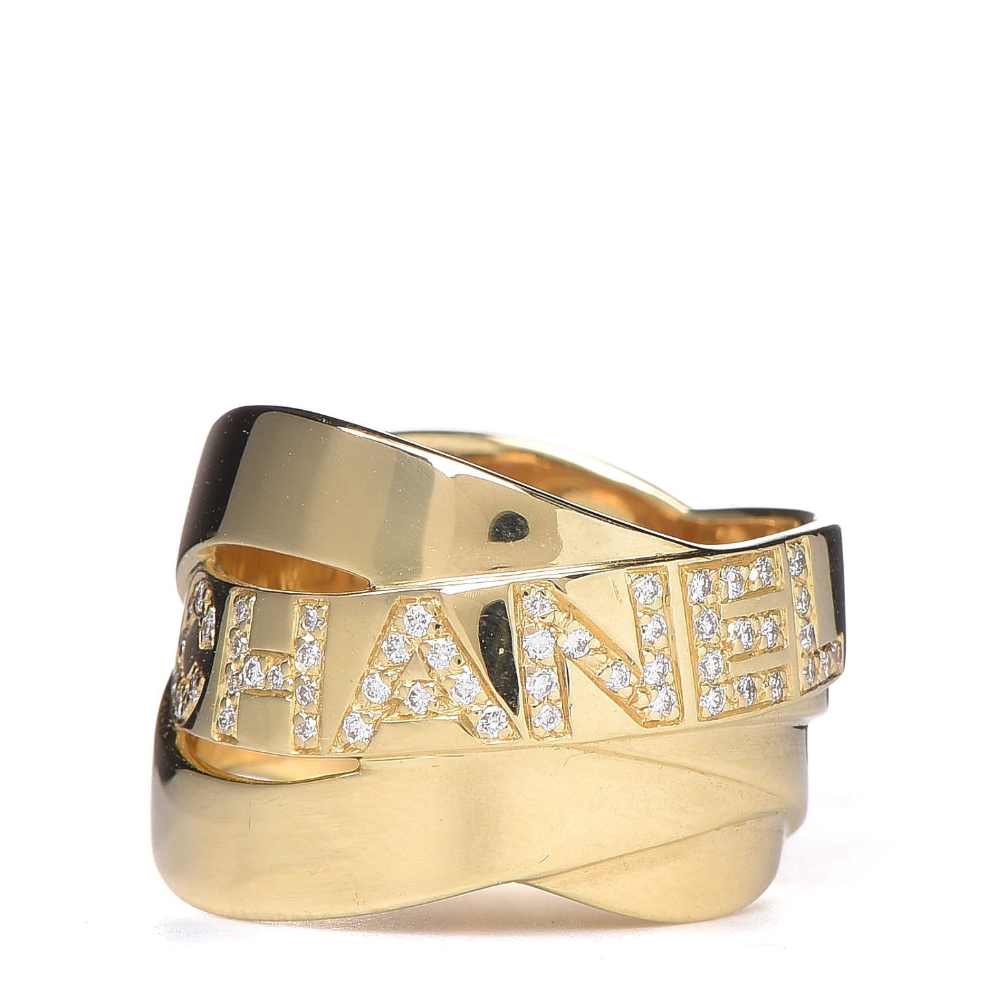 CHANEL18K Yellow Gold Diamond Bolduc Ring 51 5.75