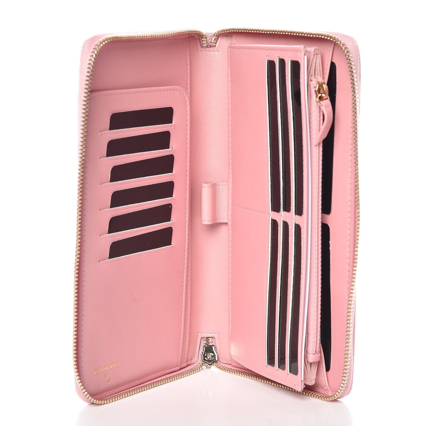 Iridescent Caviar Quilted Large Zip Around Organizer Wallet Pink
