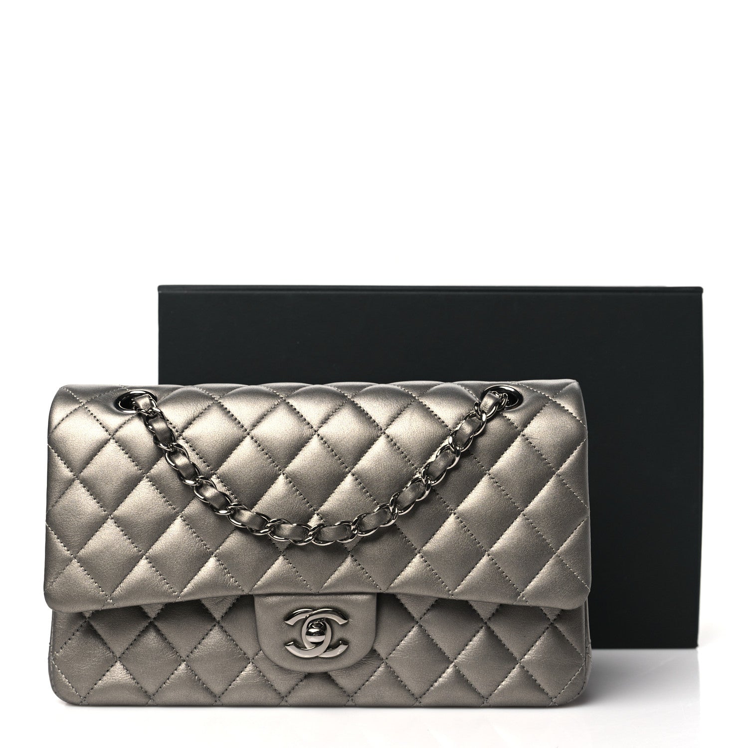 Chanel Metallic Calfskin Quilted Medium Double Flap Ruthenium Ruthenium 11 of 11