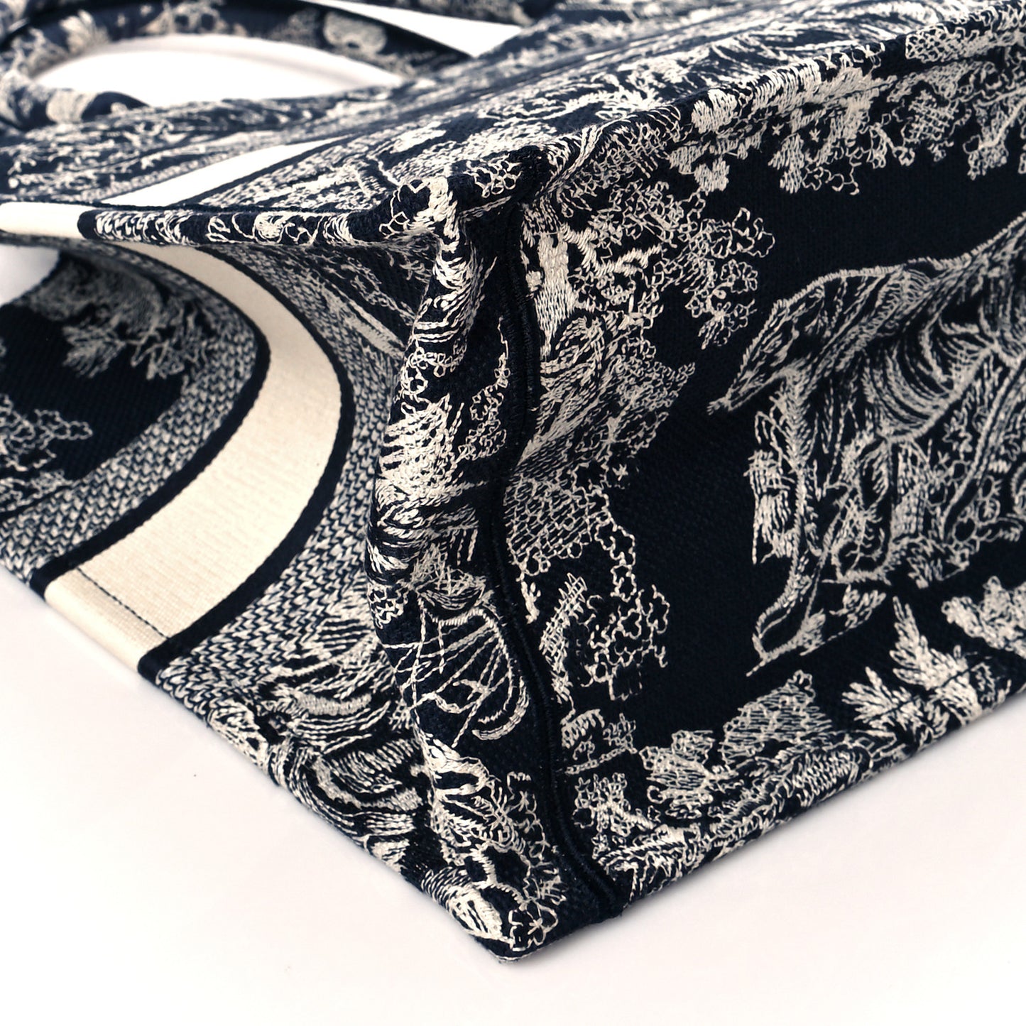 Canvas Embroidered Medium Toile De Jouy Reverse Book Tote Blue