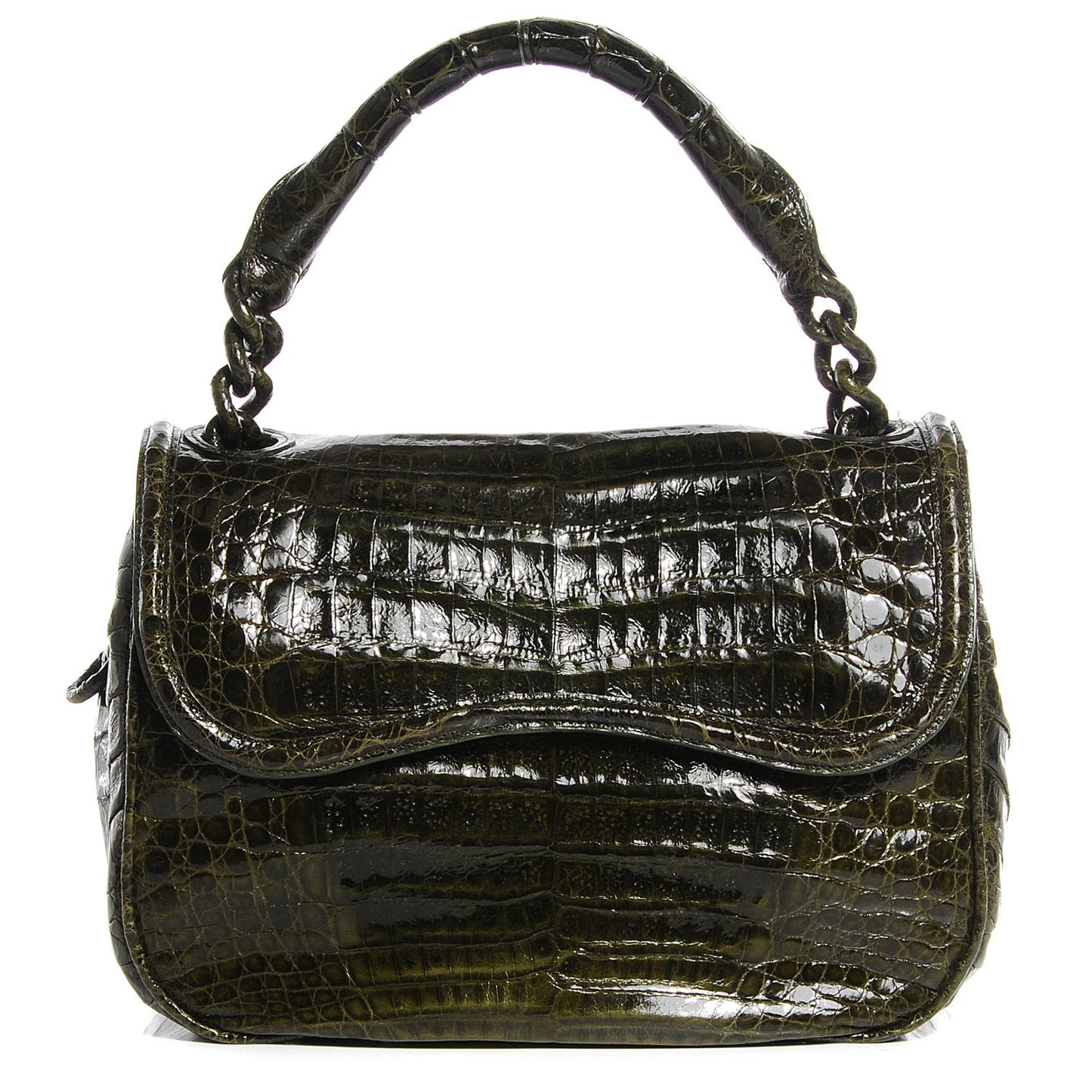 Crocodile Flap Shoulder Bag Olive